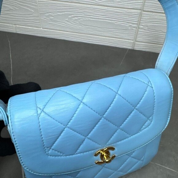 CHANEL 24K Vintage Flap Bag Lambskin Leather Quilted Chain Purse Blue - Picture 8 of 15